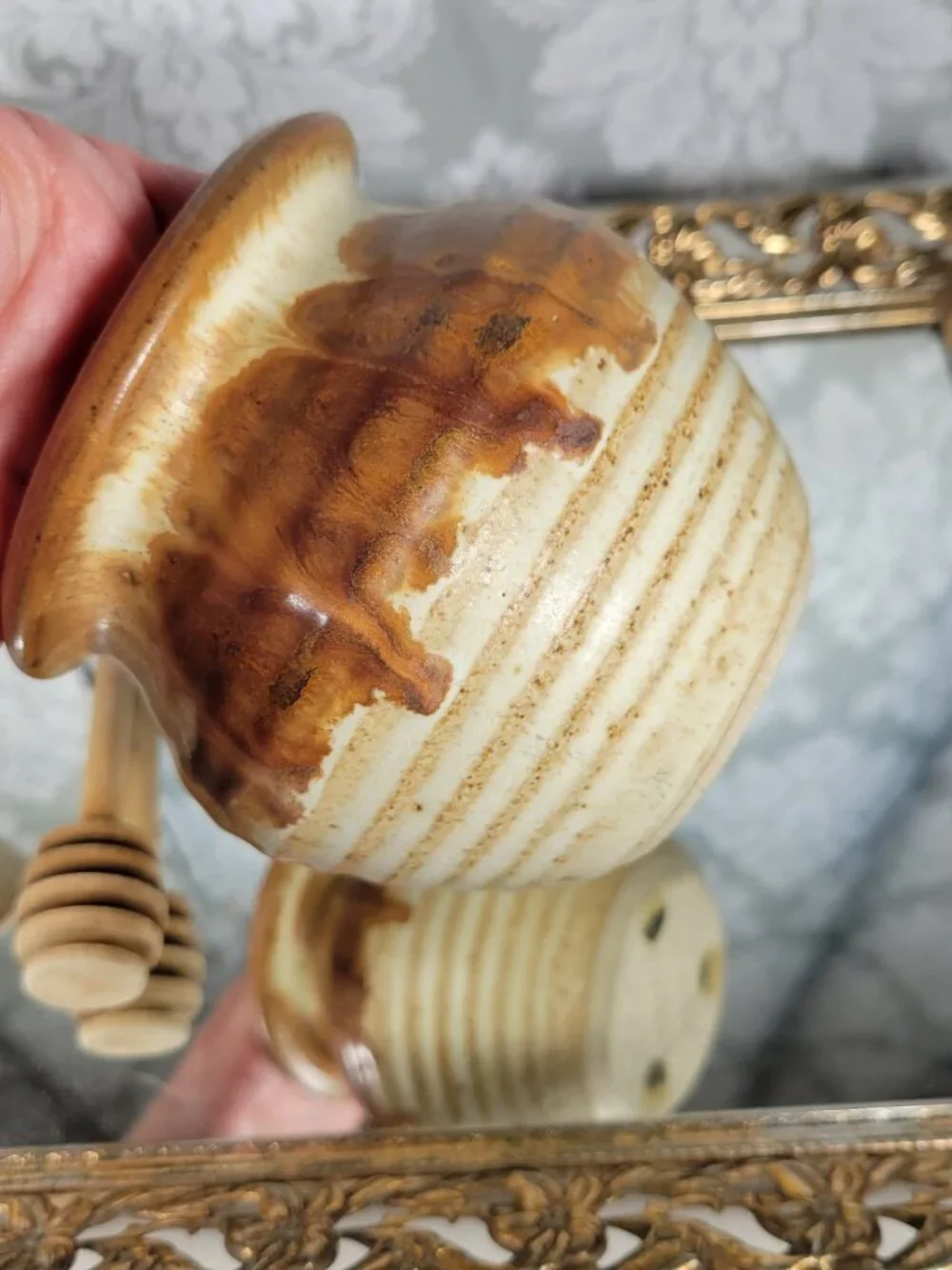 Vintage Honey Pot with Wooden Drizzle Stick - Studio Handmade Pottery